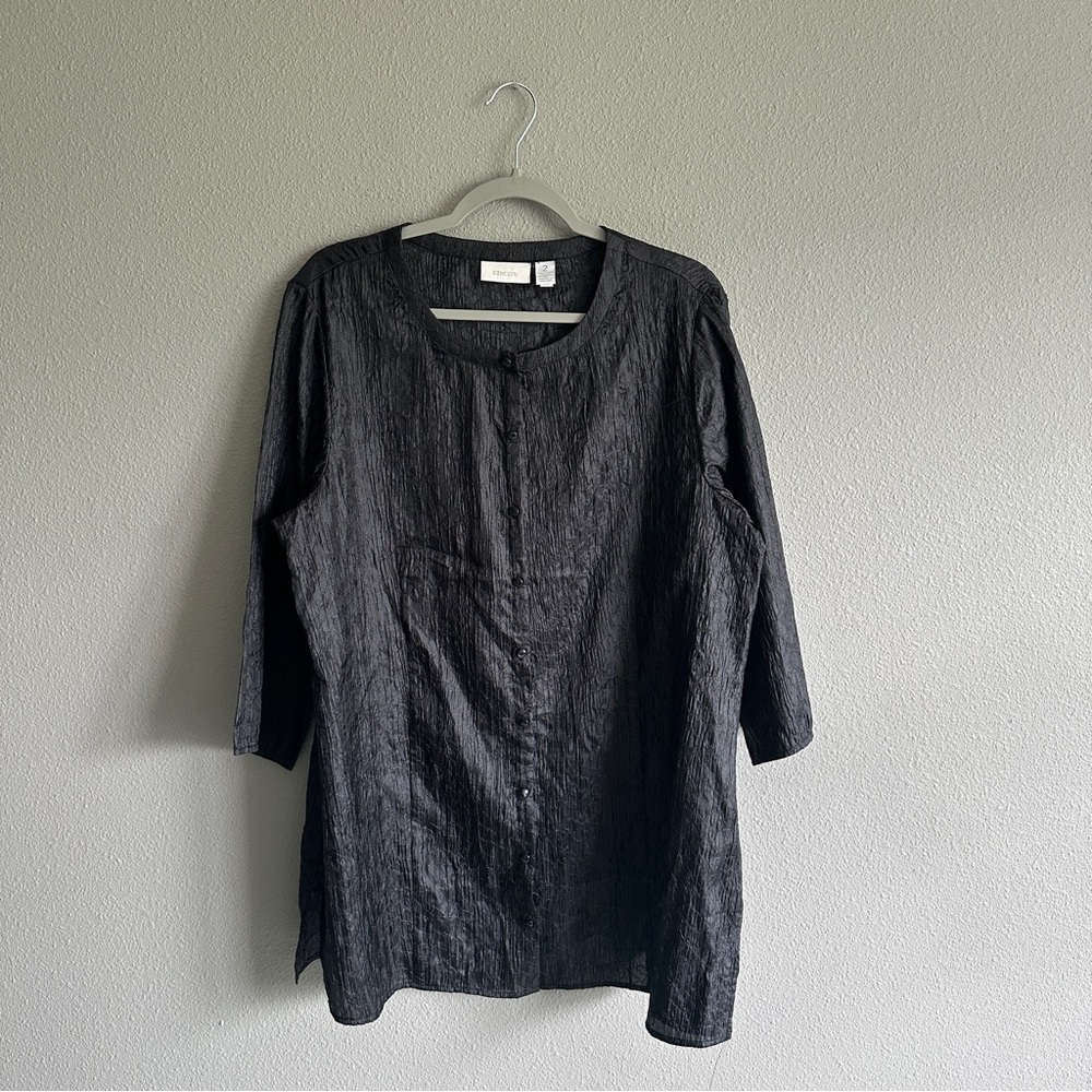 Chico’s Black Button-Up Embroidered Tunic 2